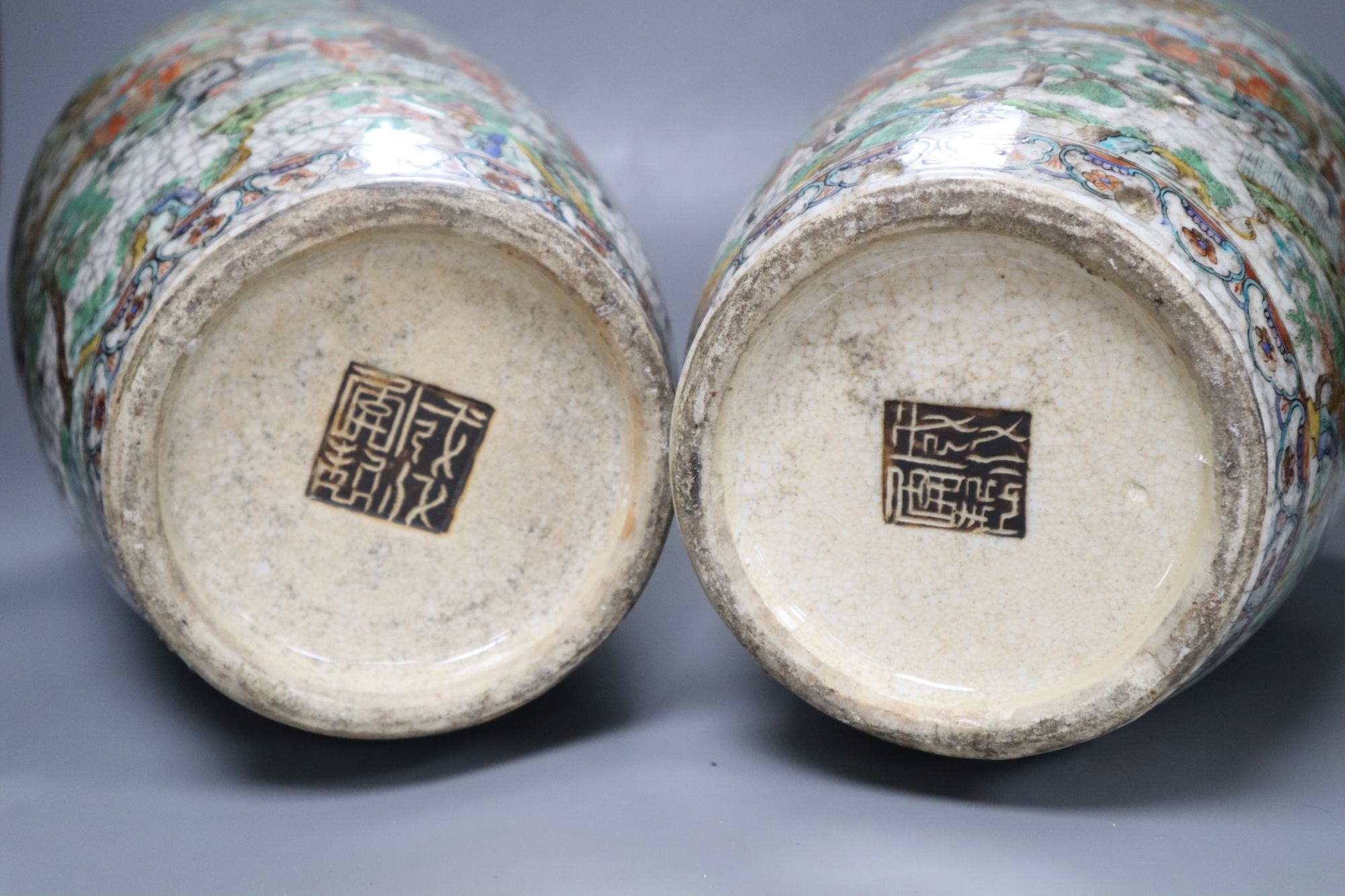 A pair of Chinese famille verte crackleware vases, height 44cm